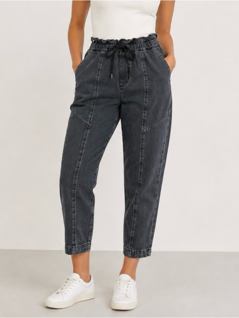 pistola High-Rise Paperbag Waist Washed Black Jeans